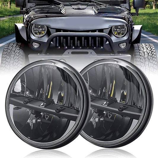 1Pair Running Lights 7 Inch LED Headlight H4 Hi-LoFor Lada 4x4 urban Niva Jeep Wrangler TJ JK LJ CJ Land Rover Defender Hummer